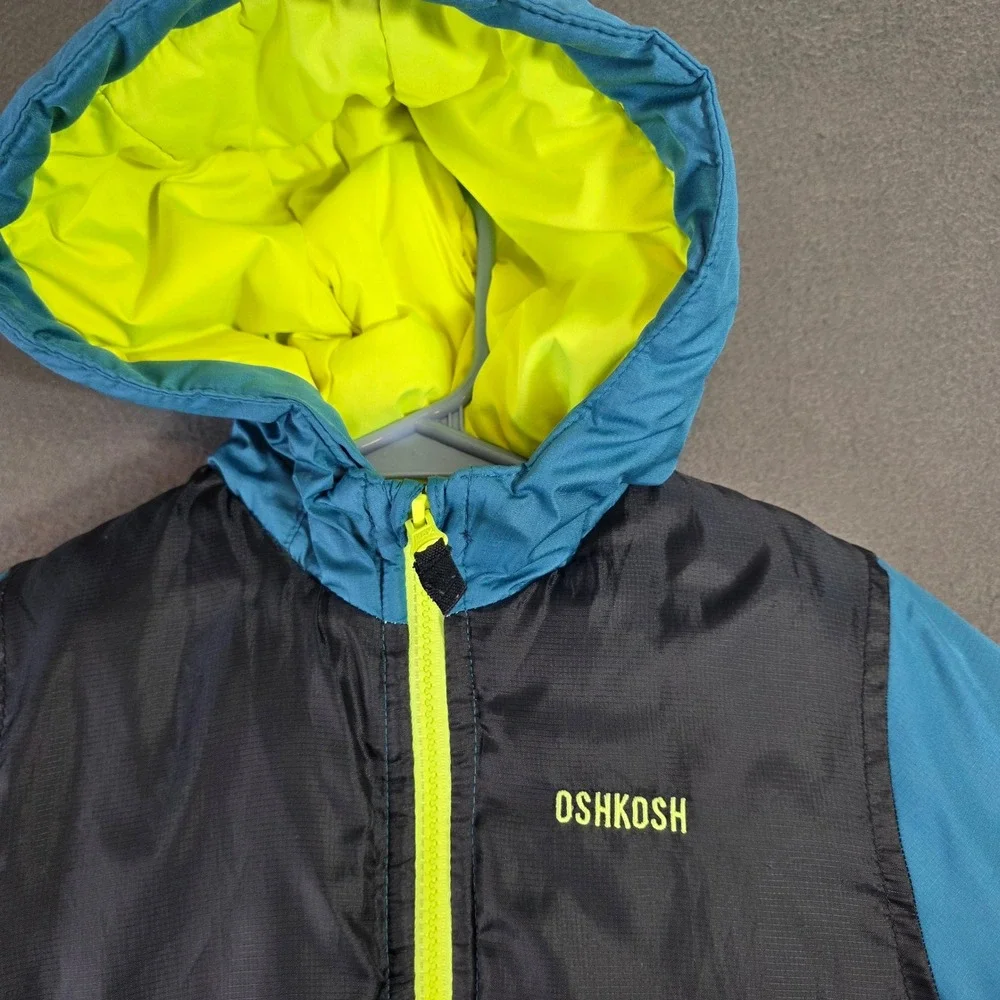OshKosh Bgosh Boys Blue Gray Puffer Jacket Hooded Size 4